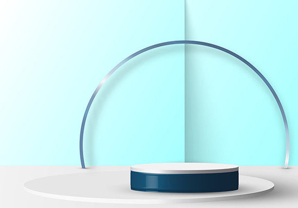 3D Round Pedestal Mockup Blue Backdrop for Designers