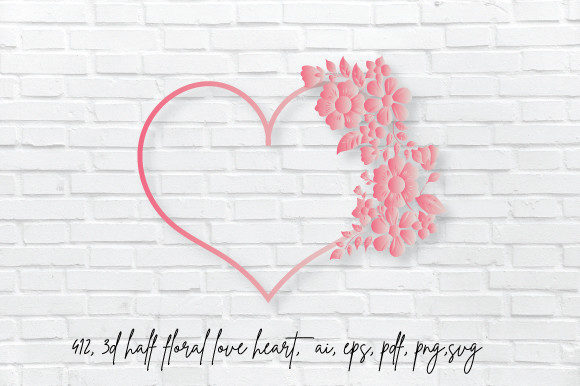 3D Valentine Heart Half Floral Design for Creative Projects